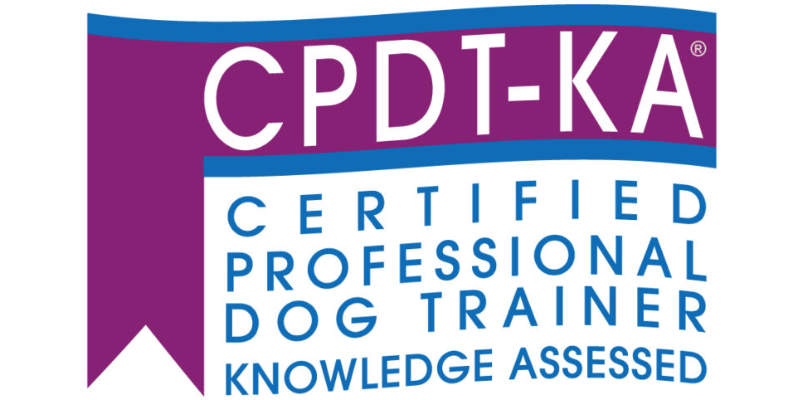 Badge that reads Certified Professional Dog Training - Knowledged Assessed (CPDT-KA)